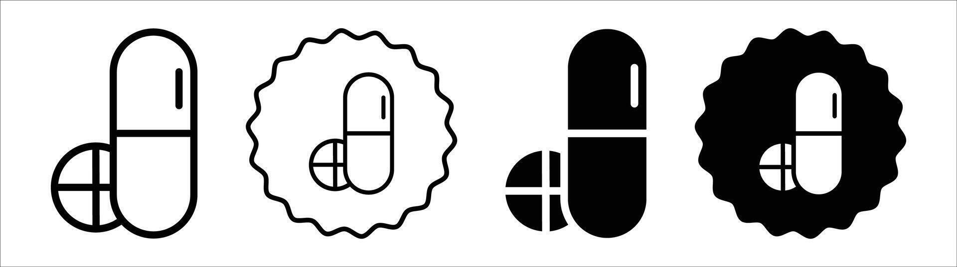 Medicine of pills and capsules icon set collection. pills and capsules Outline flat Icon. vector