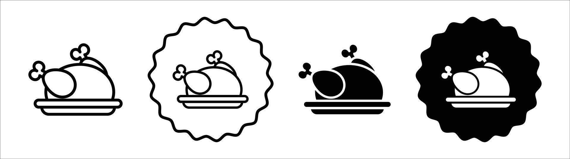 Roasted chicken turkey icon set collection. Roasted chicken turkey Outline flat Icon. vector
