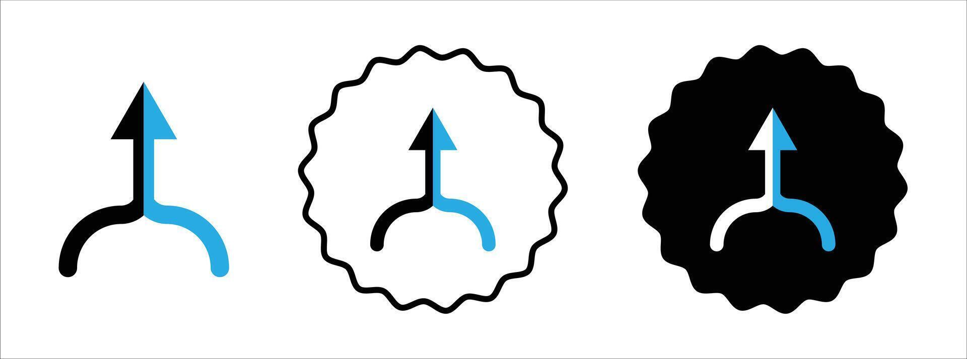 Two arrows merging into one icon set collection. Two arrows merging into one Outline flat Icon. vector
