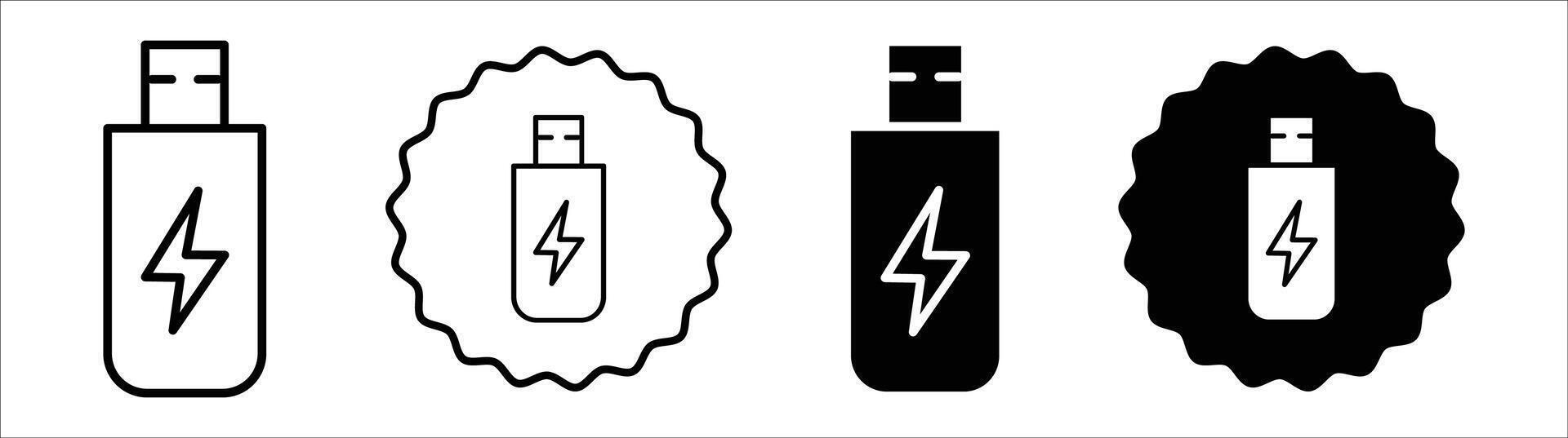 USB icon set collection. USB Outline flat Icon. vector