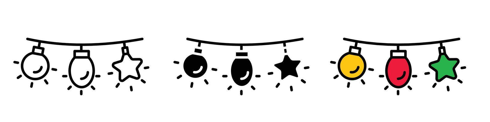 Series of Christmas Light Bulb Icons for Festive Xmas Decorations and Illumination vector