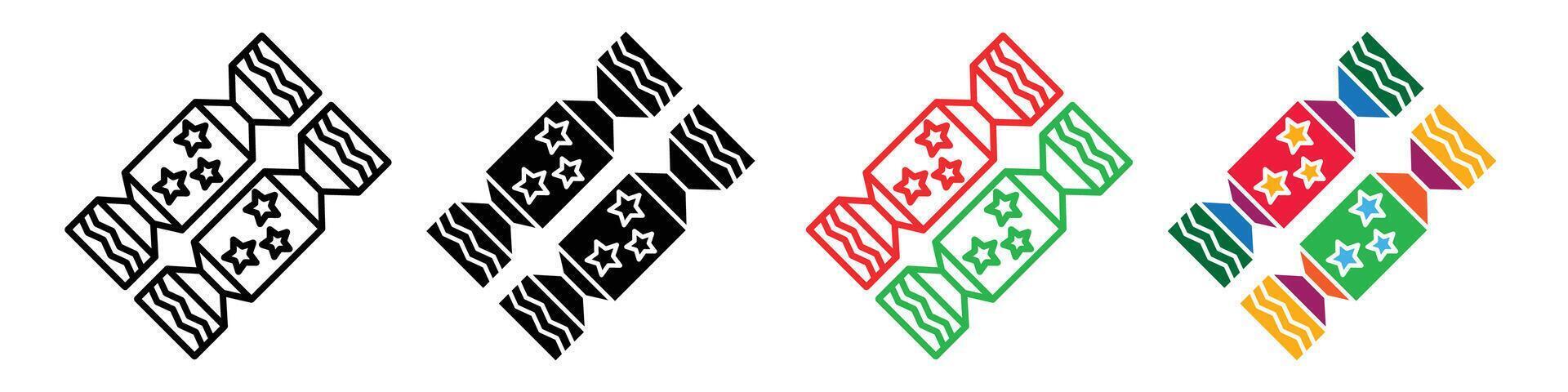 Festive Christmas Cracker Icons for Holiday Celebrations and New Year's Eve Parties vector
