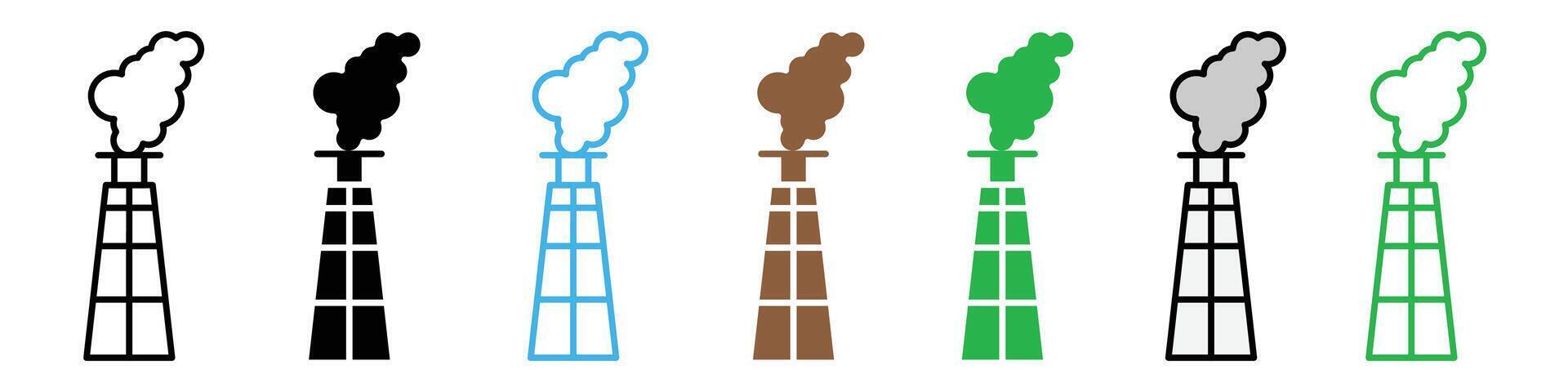 Industrial and Home Chimney Icons for Air Smoke and Chemical Emission Control vector