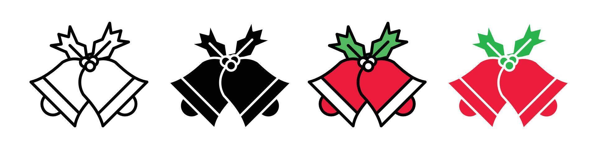 Icon Set of Christmas Bells Decorated with Bows for Holiday Celebrations vector