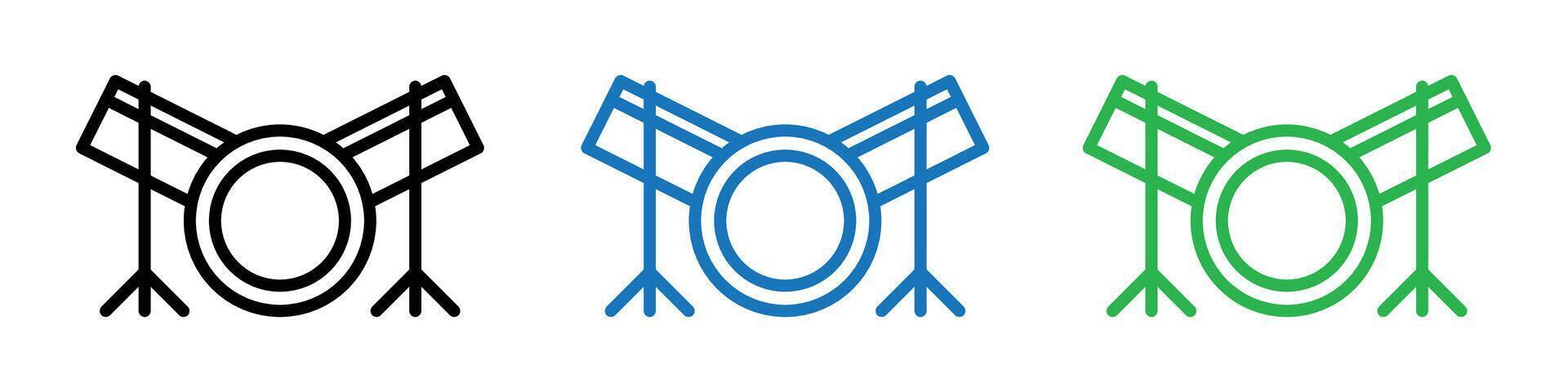 Drum set icon depicting musical instruments and percussion, ideal for music bands, education, and entertainment industries vector