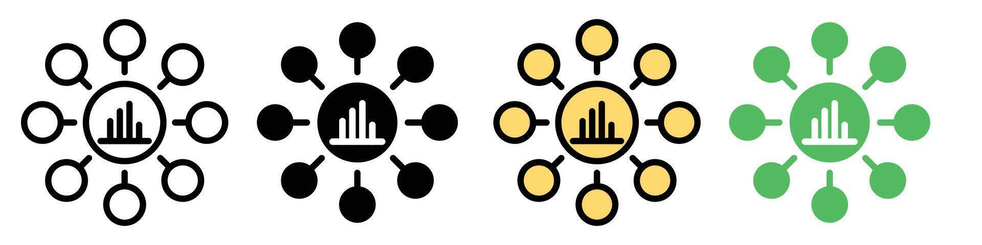 Research and Data Gathering Icons in for Business Information Compilation from Multiple Sources vector