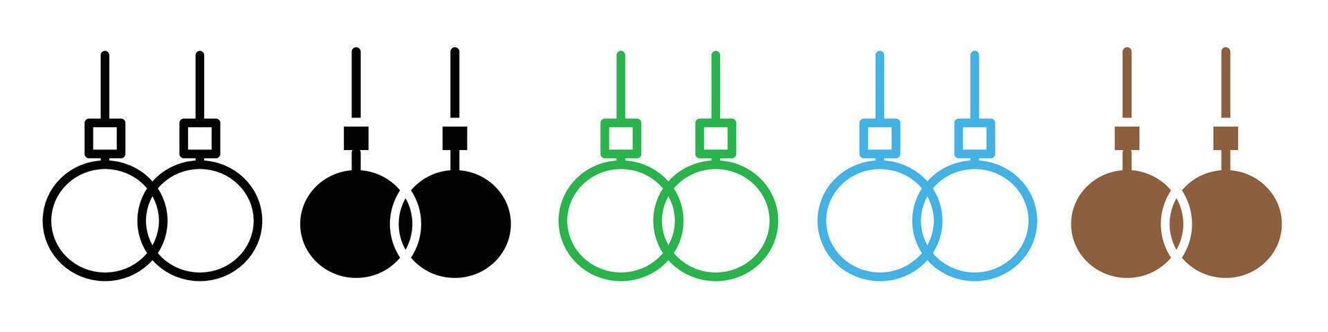 Gymnastics Training and Fitness Exercise Icons with Athletic Rings for Weight Loss and Strength vector
