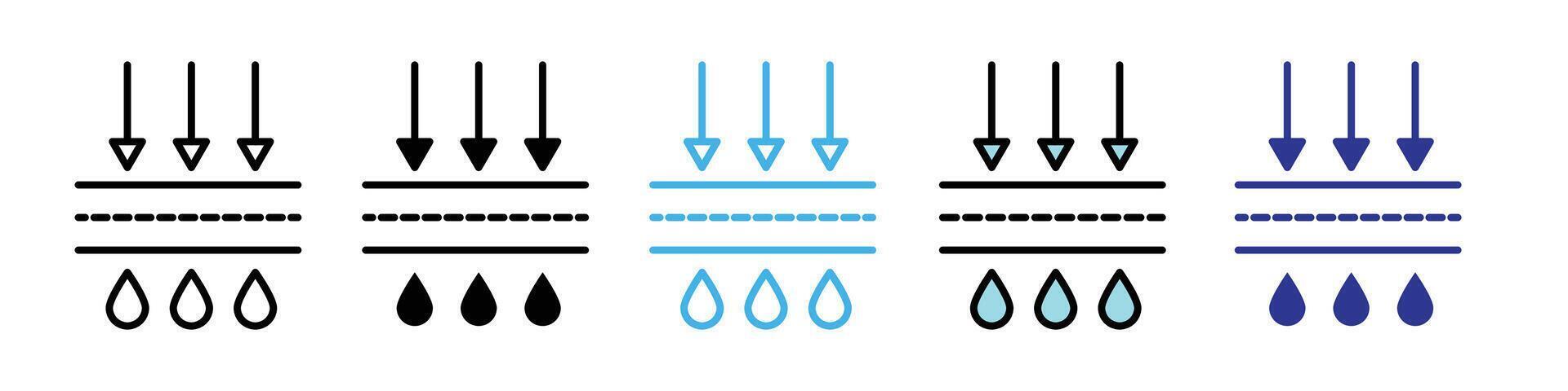 Waterproofing and Moisture Wicking Icons for Leak Proof Fabrics and High Absorbency Materials vector