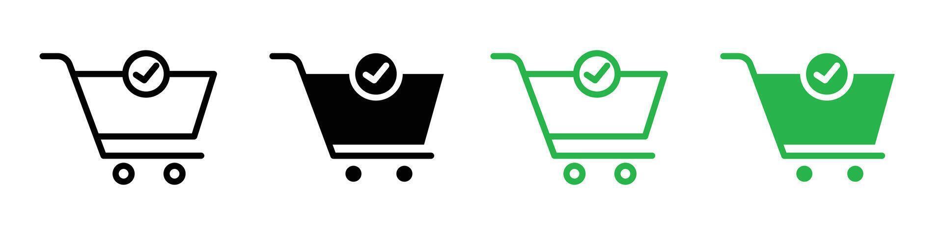 Shopping cart and check mark icon logo set vector