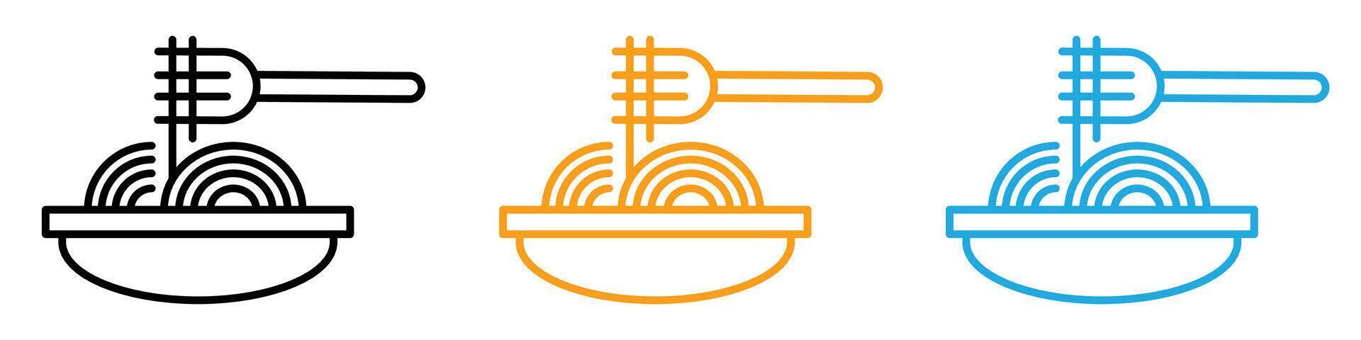 Asian Cuisine Noodle Bowl Icon with Spoon for Savory Pasta Meals vector