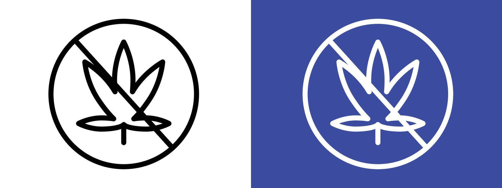 This no marijuana sign prohibits cannabis use, featuring a prohibition symbol, red warning label, and icon for drug-free areas. vector