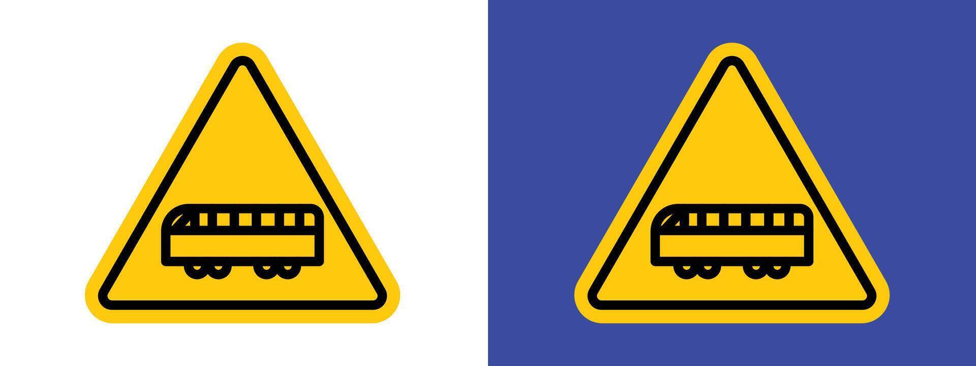 Tram crossing warning sign indicating caution for tramway traffic vector