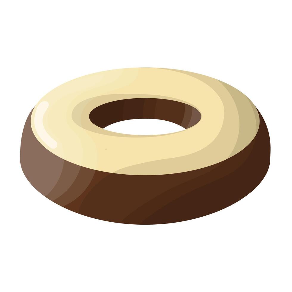 Chocolate donut with white icing. Round buttery sweet pastries decorated with confectionery pamada. Delicious national American dessert. illustration isolated on white background. vector