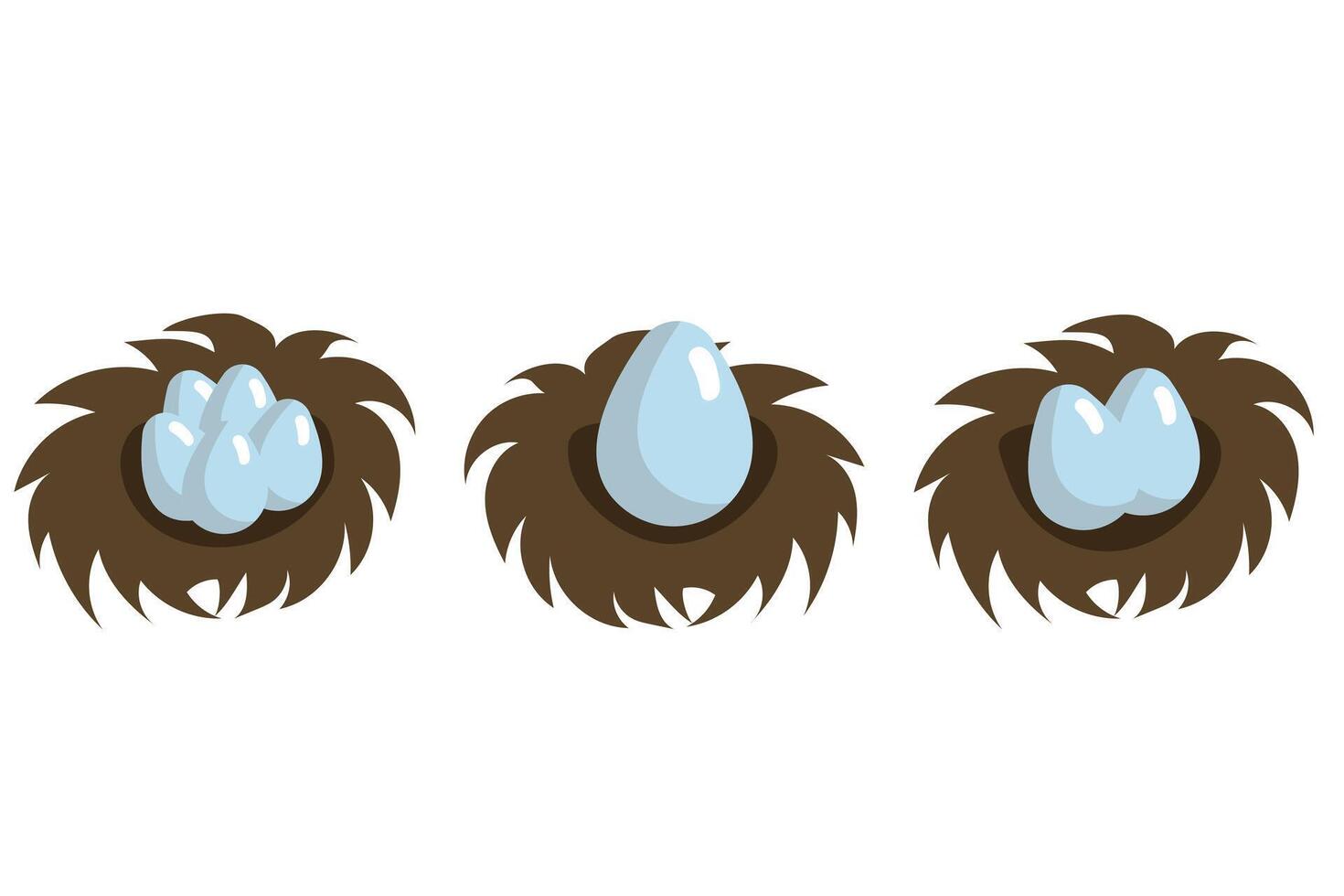 Set of bird's nests with eggs in carton style. Simple illustration isolated on white background. vector