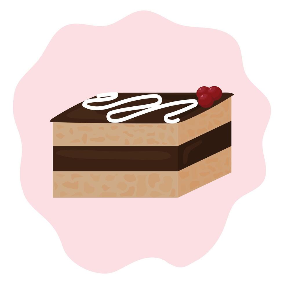 Chocolate cake with butter cream. illustration isolated on white background. vector