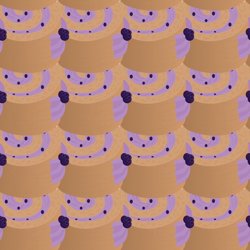 Sponge roll with blueberry jam. Seamless pattern. illustration. vector