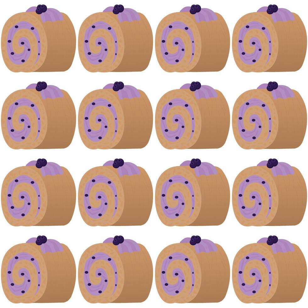 Sponge roll with blueberry jam. Seamless pattern. illustration. vector