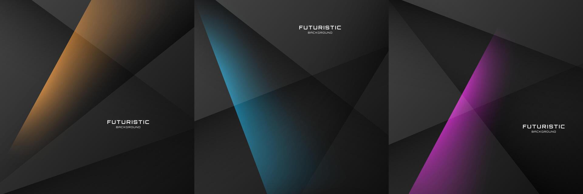 3D black abstract background set with colorful light decoration. Overlap layer on dark space. Graphic design element with polygonal cutout style concept for web banner, flyer, card, or brochure cover vector