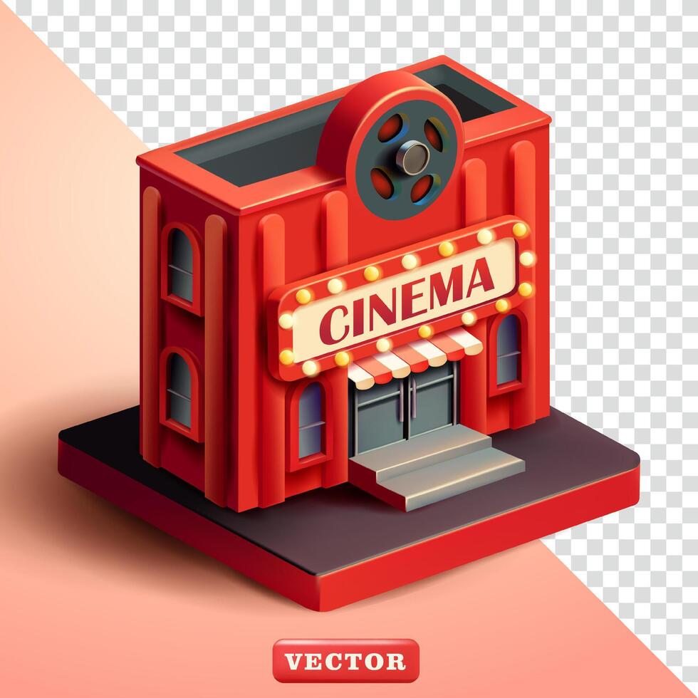 Cinema building isometric, 3d. Suitable for business and design elements vector