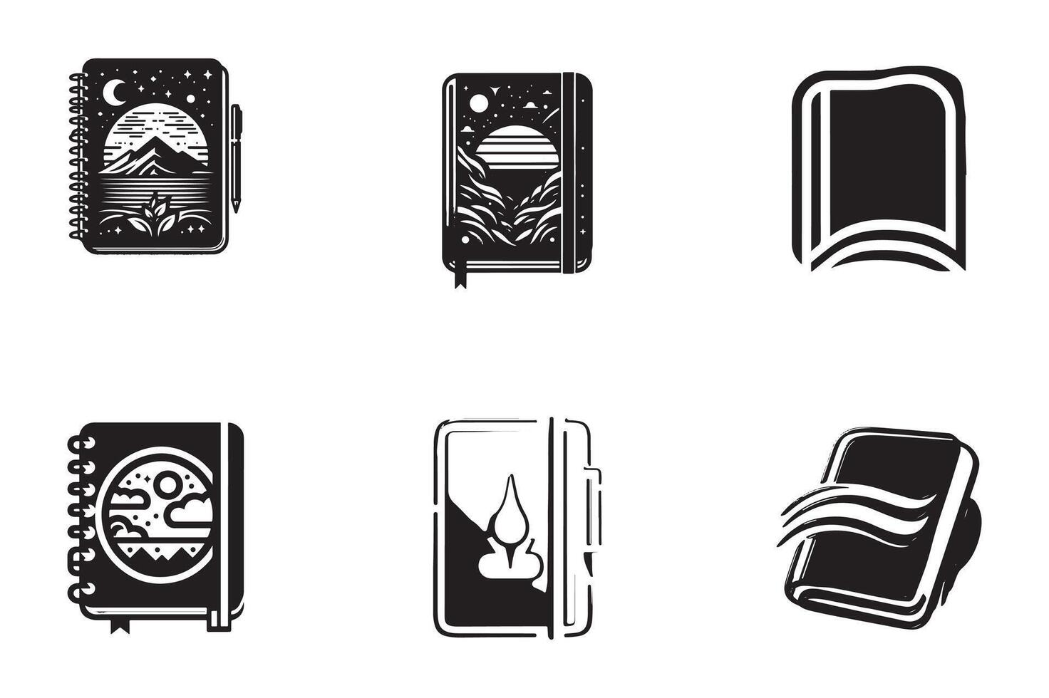set of notebooks silhouette logo design template vector