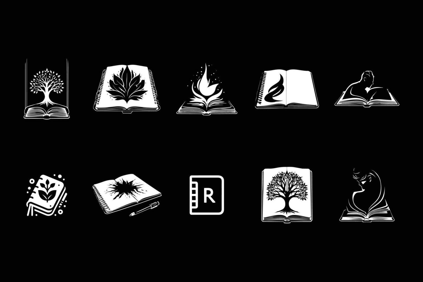 set of notebooks silhouette logo design template vector