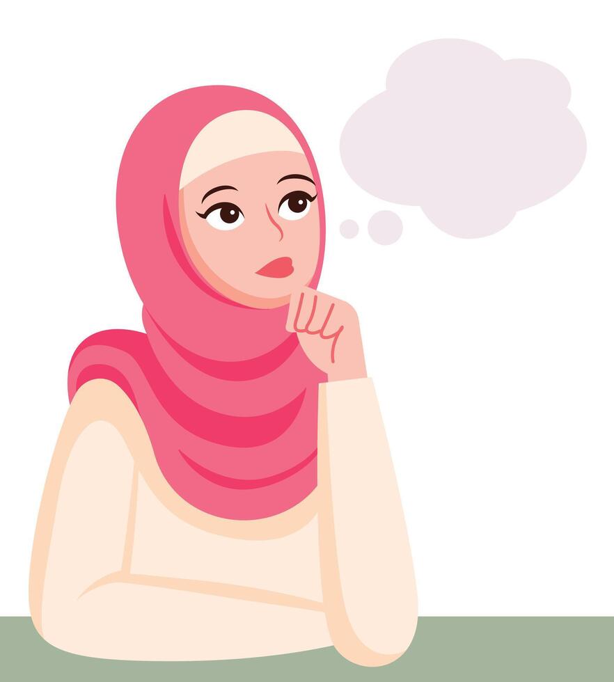 Muslim woman thinking hand gesture with empty bubble speech illustration vector