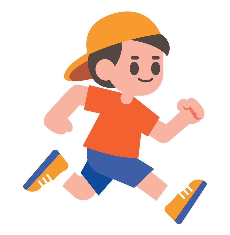 Cartoon happy kid running flat design illustration vector