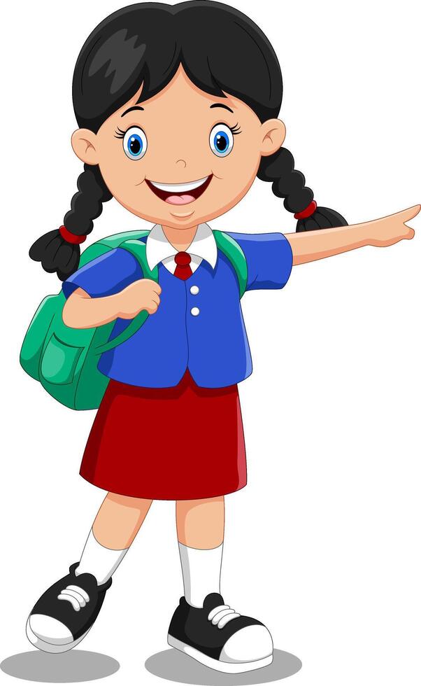 Cute girl going to school vector