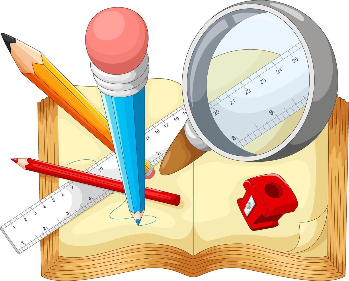 School supplies cartoon on white background vector