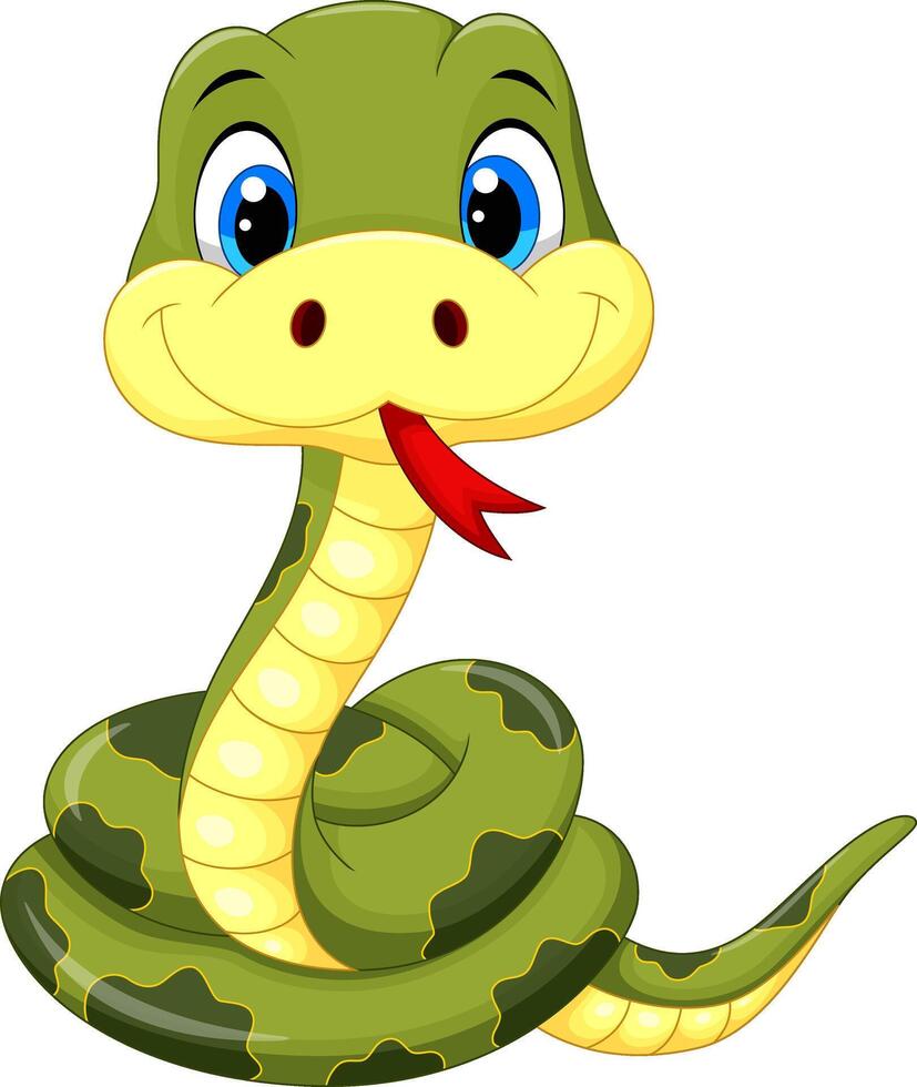 Cute snake cartoon on white background vector