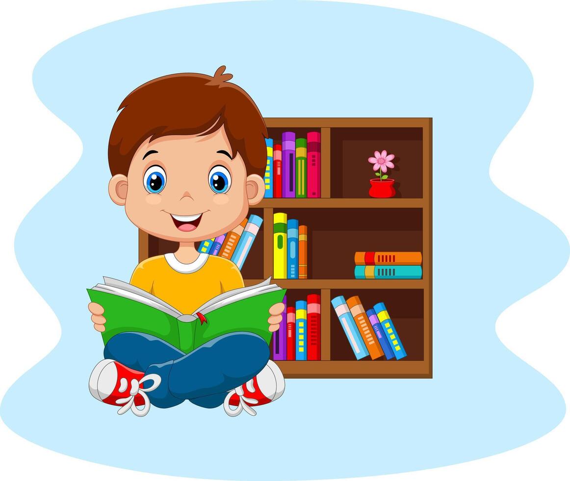 Little boy reading a book vector