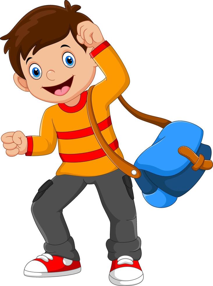 Happy school boy isolated on white background vector