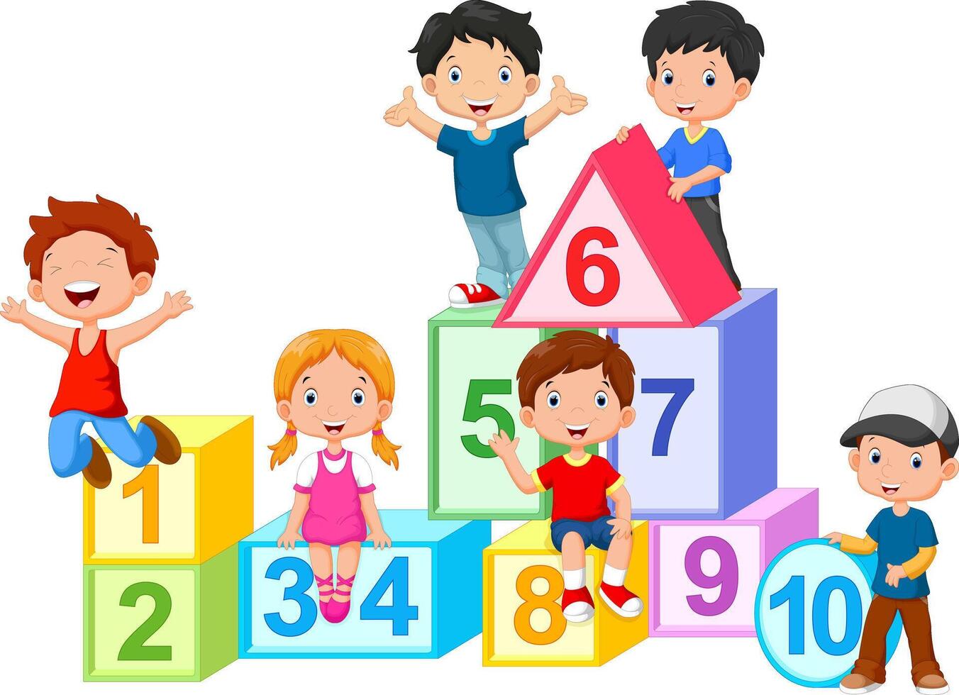 Happy kids with numbers blocks vector
