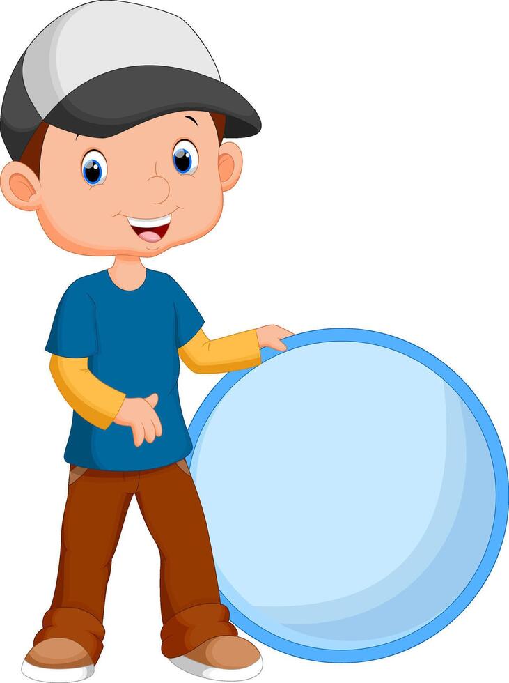 Cute boy holding a circle vector