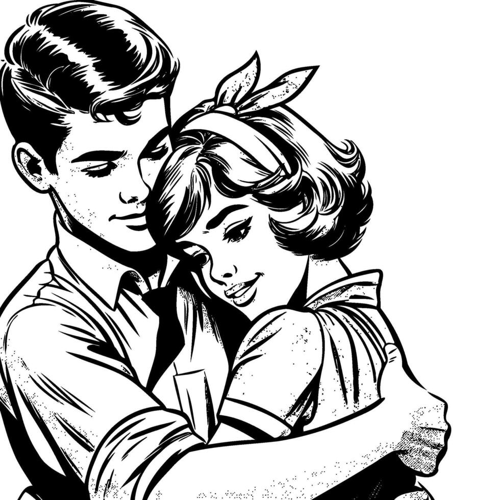 1960's retro couples hugging ... vector