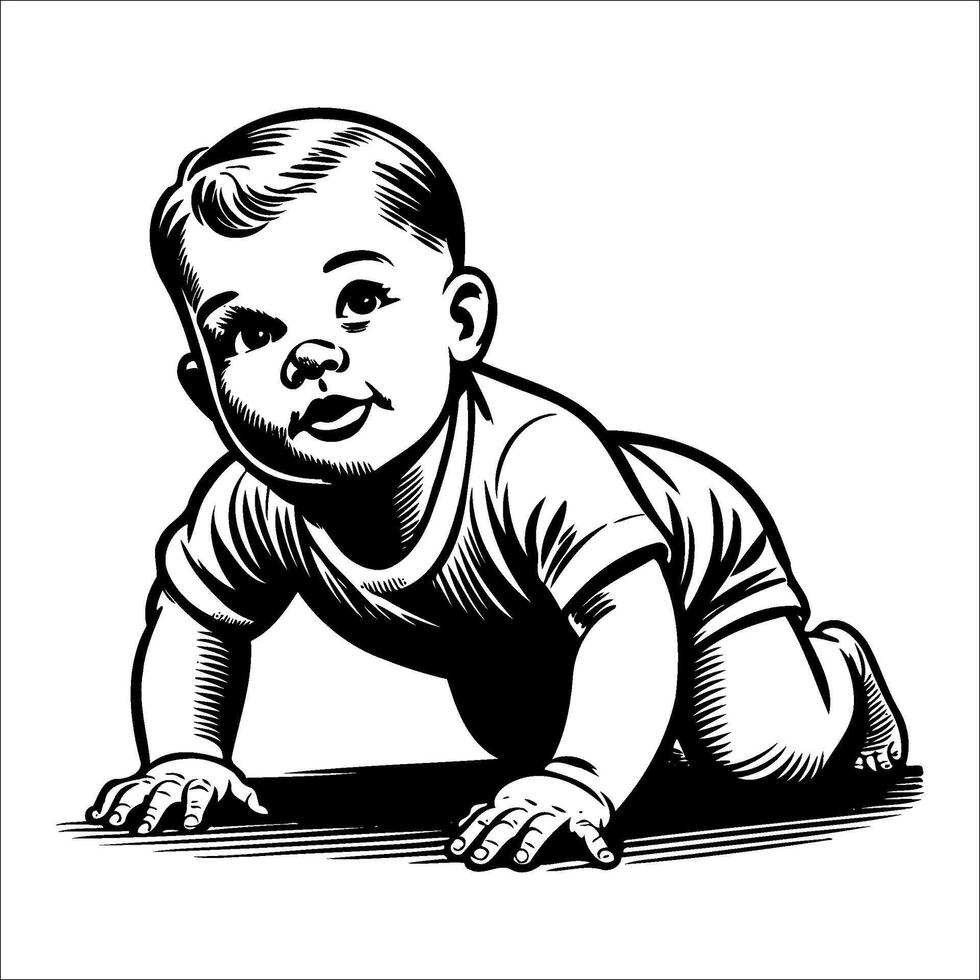 1940's retro baby, crawling, ... vector