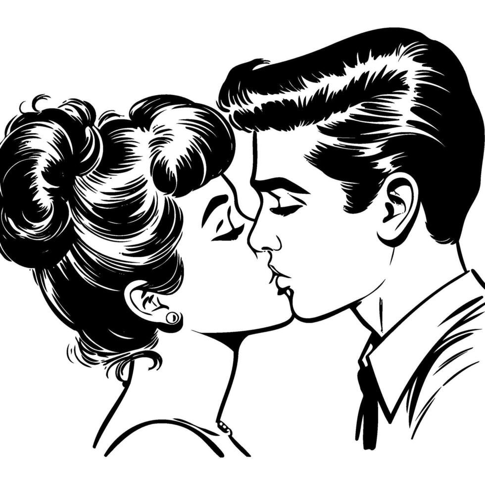 1960's retro couples kissing ... vector