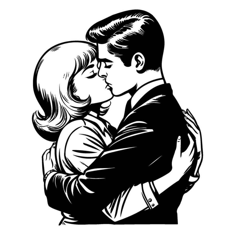 1960's retro couples kissing ... vector