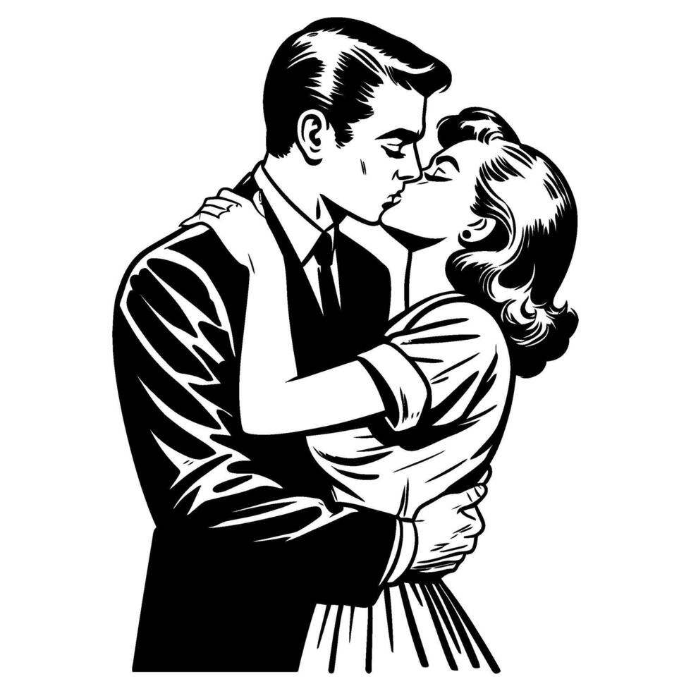 1960's retro couples kissing ... vector
