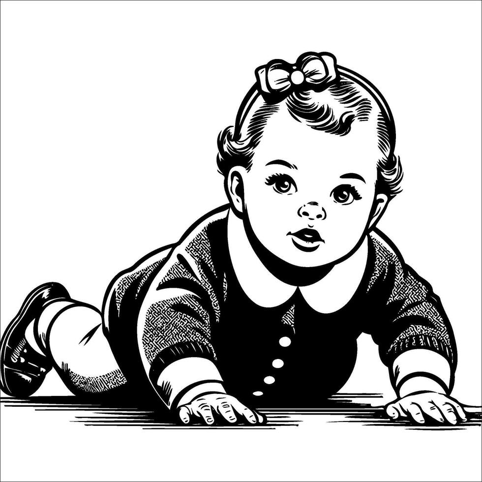 1940's retro baby, crawling, ... vector