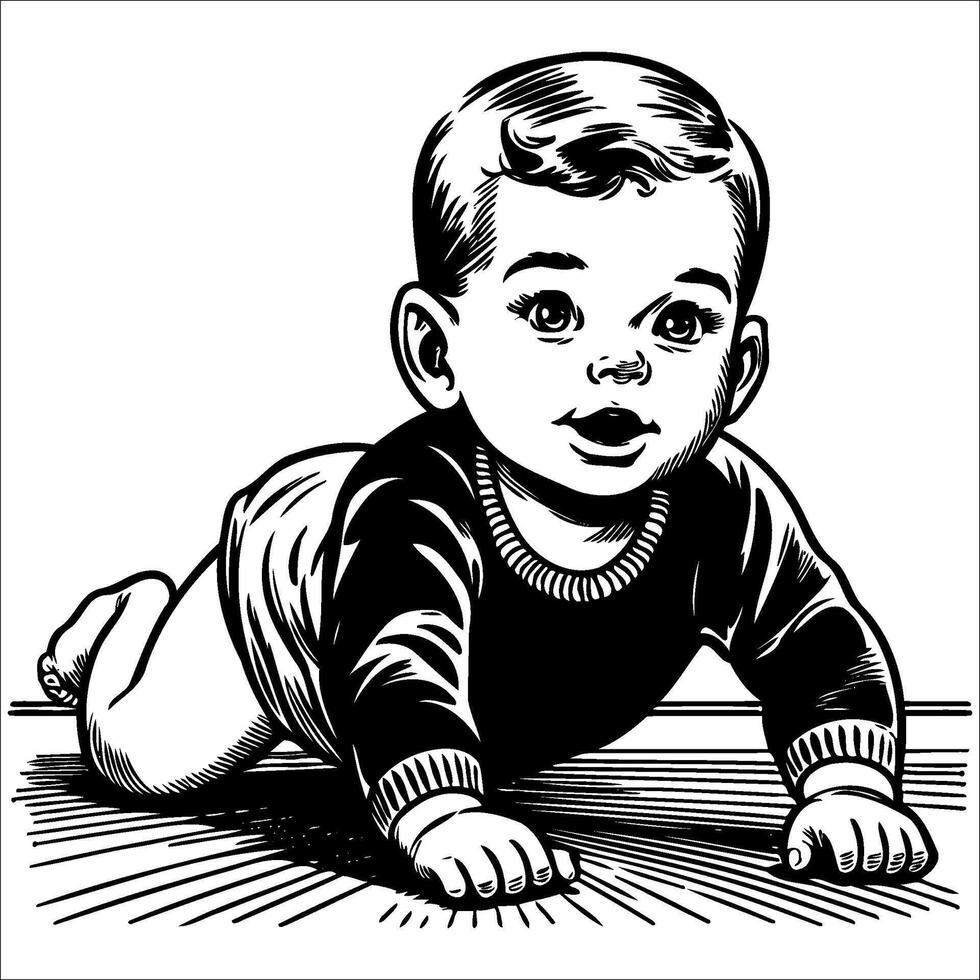 1940's retro baby, crawling, ... vector