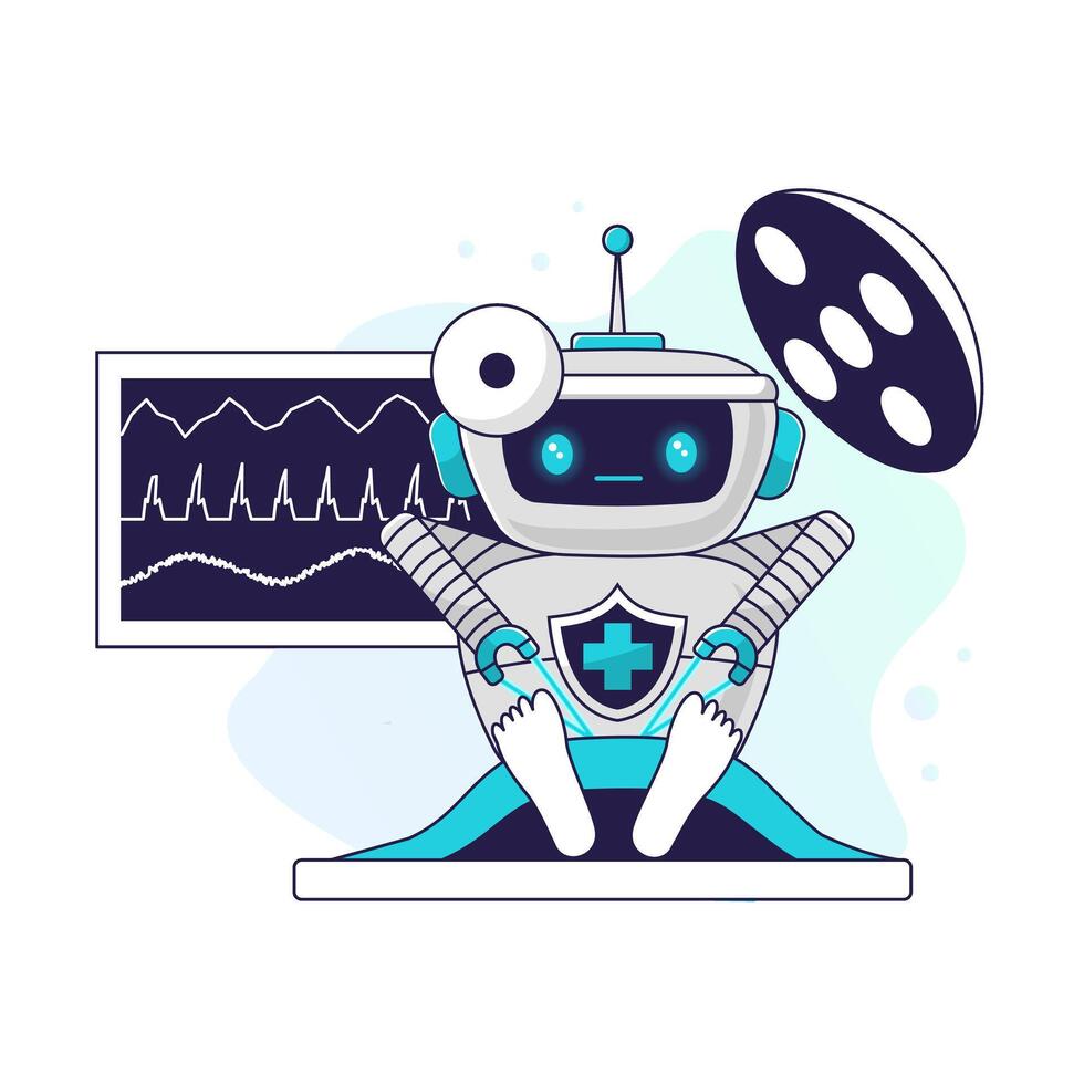 Medical robot assistant surgeon operates with high precision. Concept of medicine of the future. Personalized healthcare, AI-enabled diagnostics and telemedicine innovations. vector