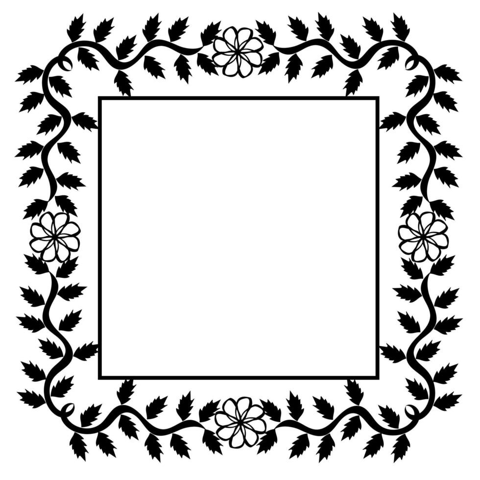 Black square frame decorated with a doula style pattern of leaves and flowers vector