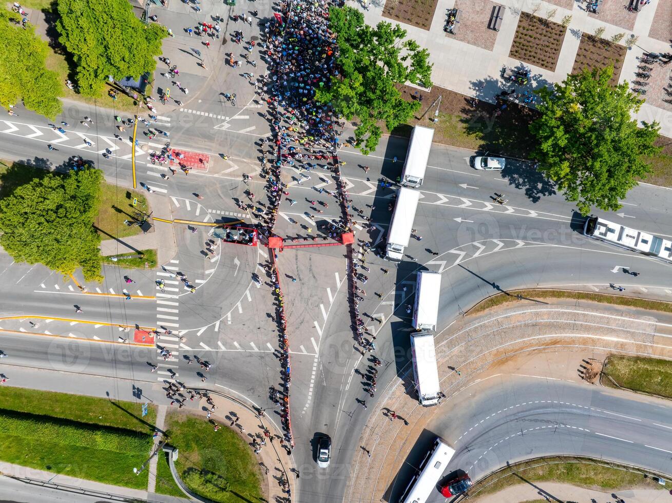 Aerial View of Marathon Runners Lined Up in Riga, Latvia, 2024 photo