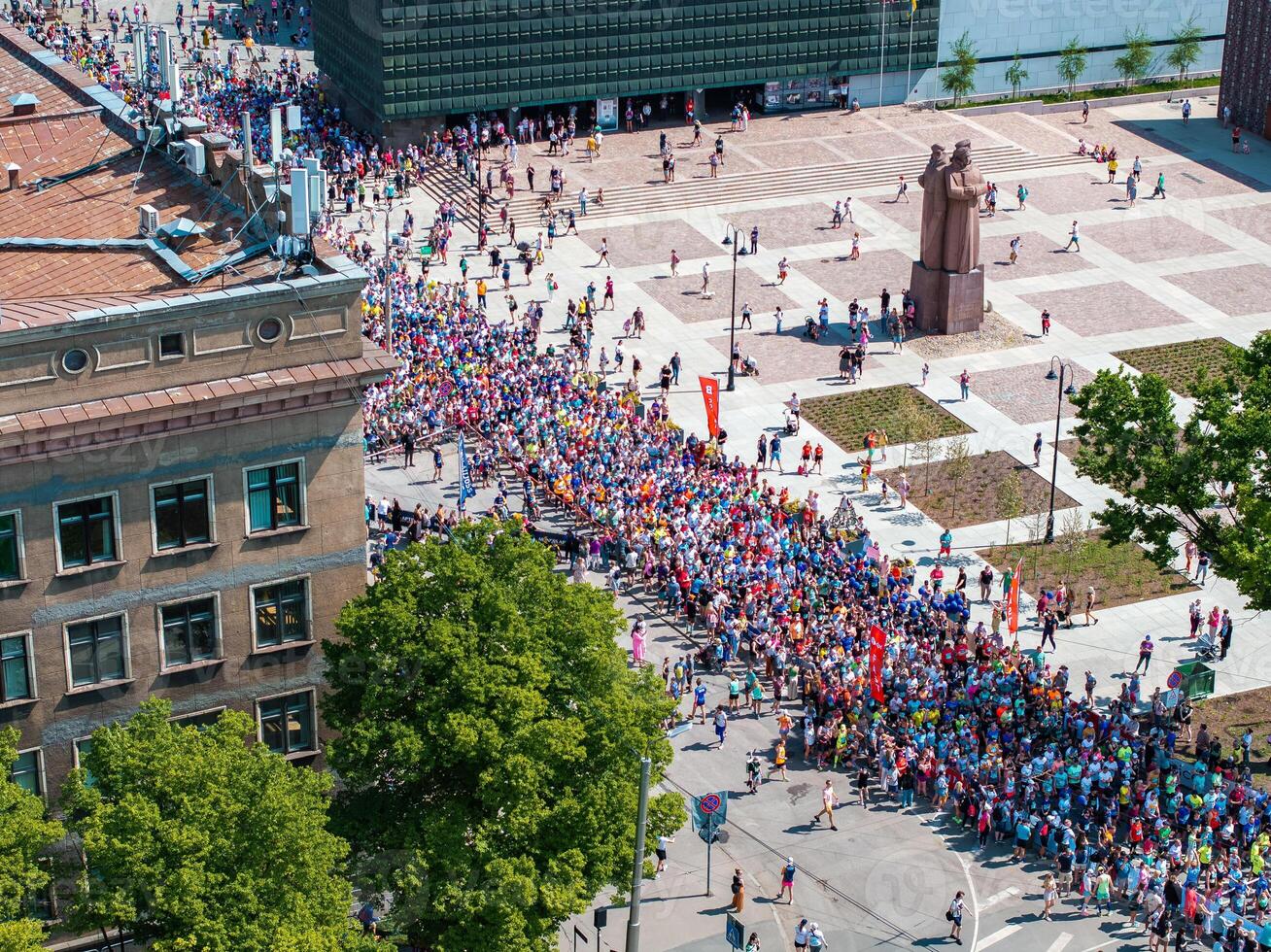 Aerial View of Runners in Riga Rimi Marathon 2024 Through Riga Streets photo