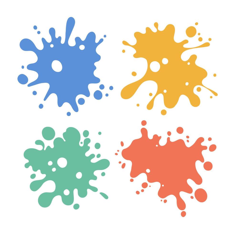 Color paint splatter. Colorful ink stains, abstract paints splashes and wet splats. Watercolor or slime stain set. Colorfull stain and splash, splat messy, inkblot splashing illustration. vector