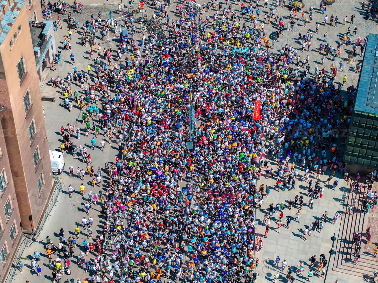 Aerial View of Runners Participating in Riga Marathon 2024 in Latvia photo