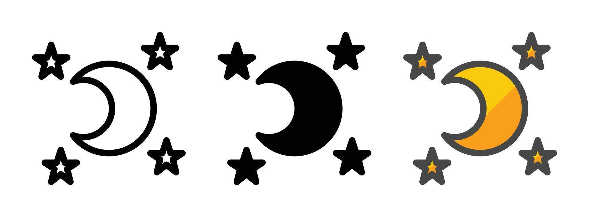 Multipurpose Moon Icon in Outline, Glyph, Filled Outline Style vector