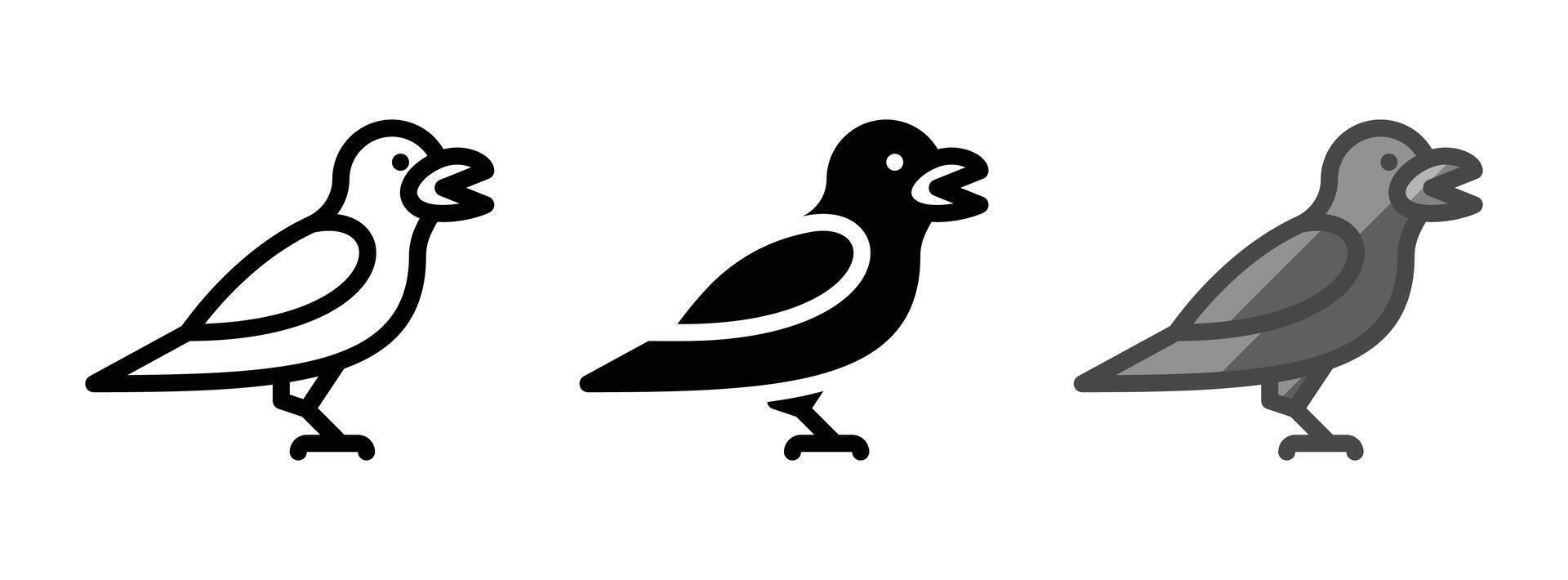 Multipurpose Crow Icon in Outline, Glyph, Filled Outline Style vector