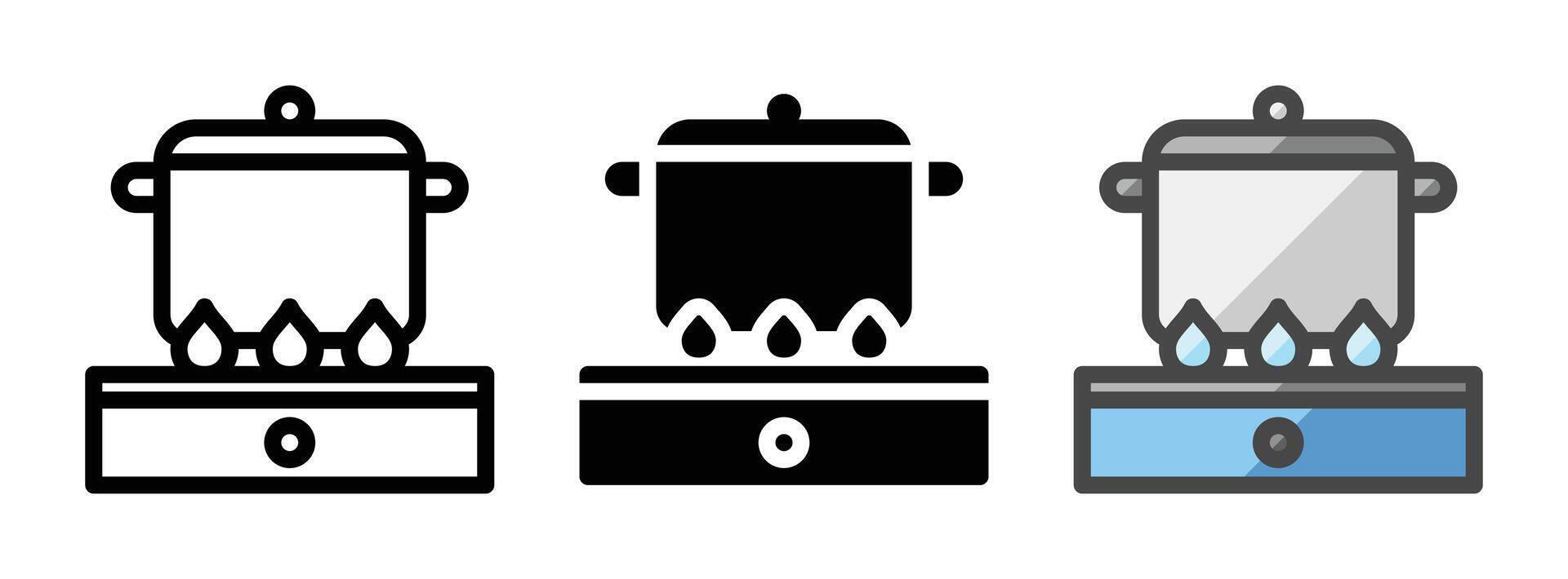 Multipurpose Stove and Pot Icon in Outline, Glyph, Filled Outline Style vector